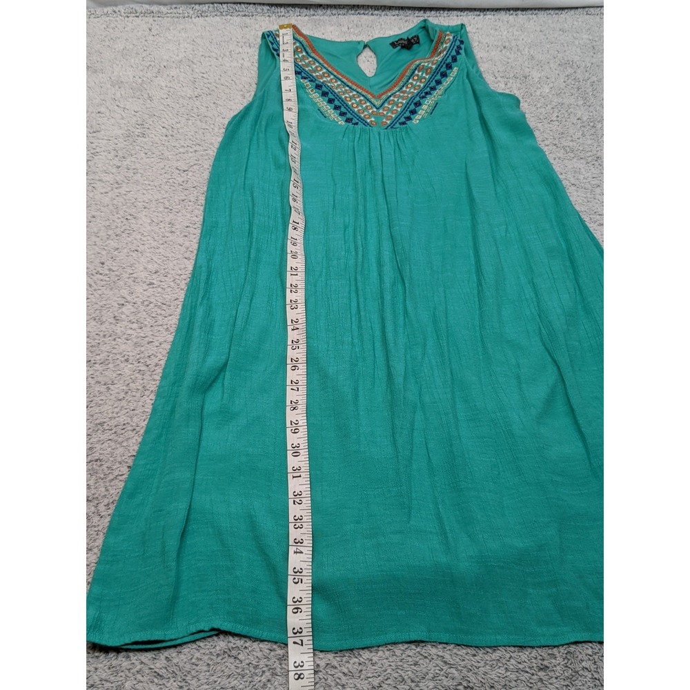 Luxology Midi Dress Teal with‎ Aztec Embroidery Medium Beachwear Western Boho - Picture 7 of 14